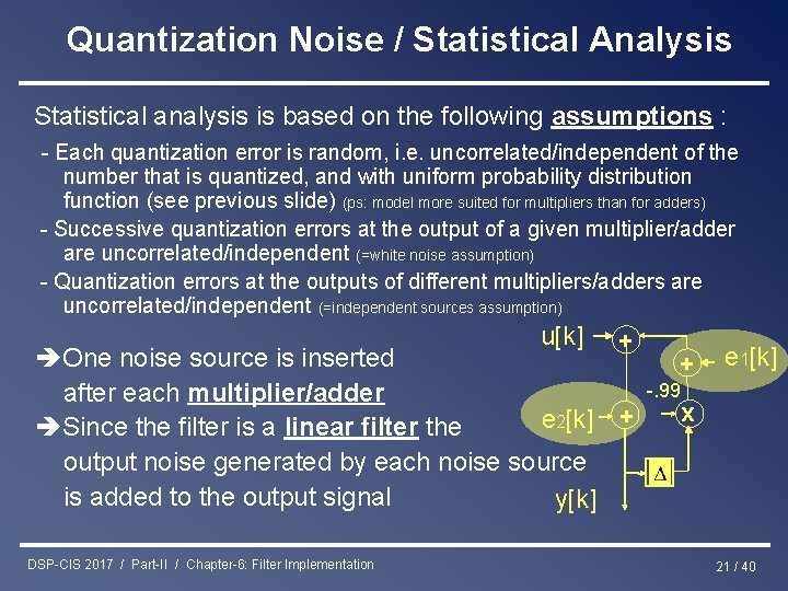 Quantization Noise / Statistical Analysis Statistical analysis is based on the following assumptions :