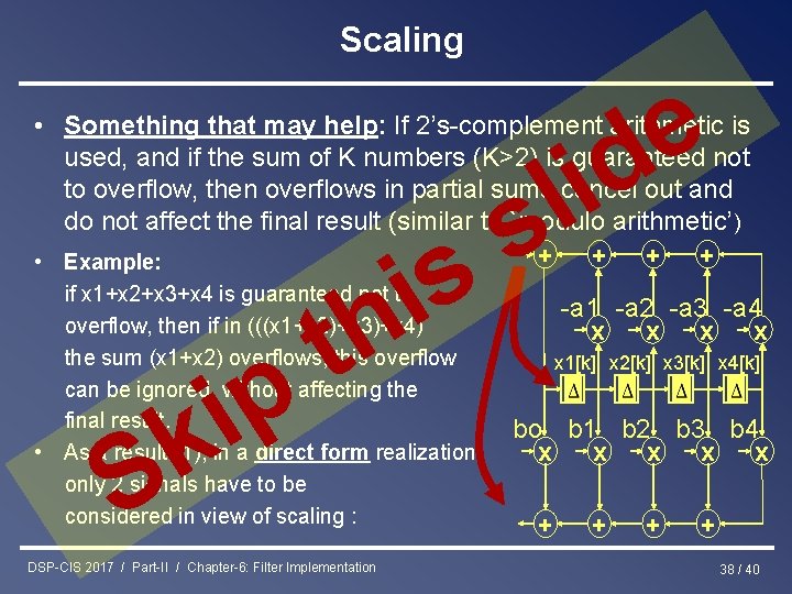 Scaling e d i • Something that may help: If 2’s-complement arithmetic is used,