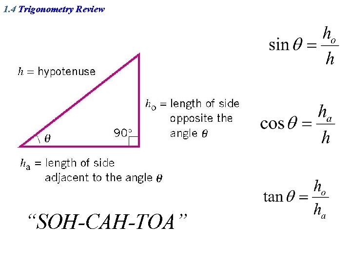 1. 4 Trigonometry Review “SOH-CAH-TOA” 