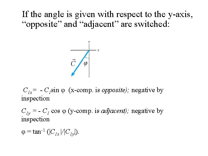 If the angle is given with respect to the y-axis, “opposite” and “adjacent” are