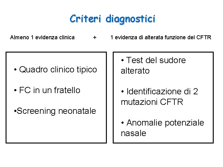 Criteri diagnostici Almeno 1 evidenza clinica + • Quadro clinico tipico • FC in