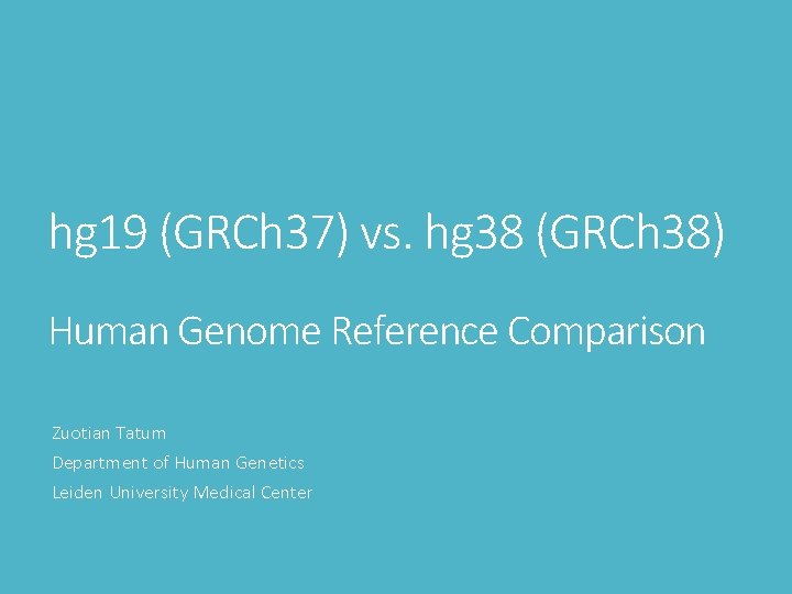 hg 19 (GRCh 37) vs. hg 38 (GRCh 38) Human Genome Reference Comparison Zuotian