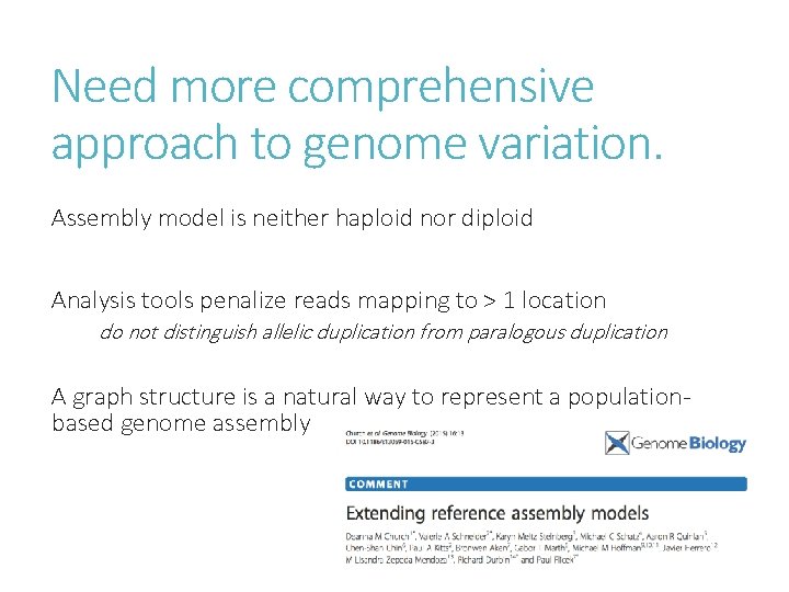 Need more comprehensive approach to genome variation. Assembly model is neither haploid nor diploid