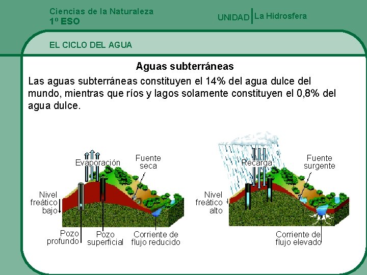 Ciencias de la Naturaleza 1º ESO UNIDAD La Hidrosfera EL CICLO DEL AGUA Aguas