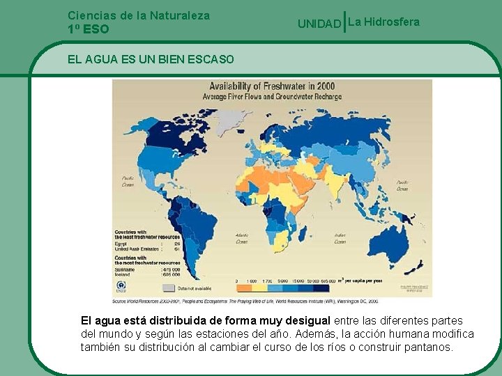 Ciencias de la Naturaleza 1º ESO UNIDAD La Hidrosfera EL AGUA ES UN BIEN