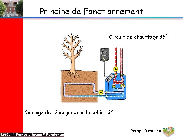 Principe de Fonctionnement Circuit de chauffage 36° Captage de l’énergie dans le sol à