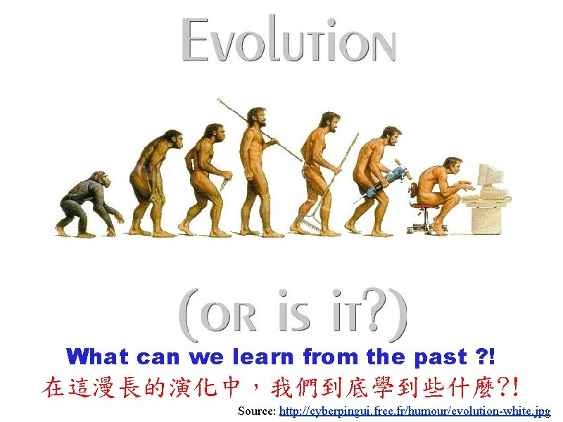 What can we learn from the past ? ! 在這漫長的演化中，我們到底學到些什麼? ! Source: http: //cyberpingui.