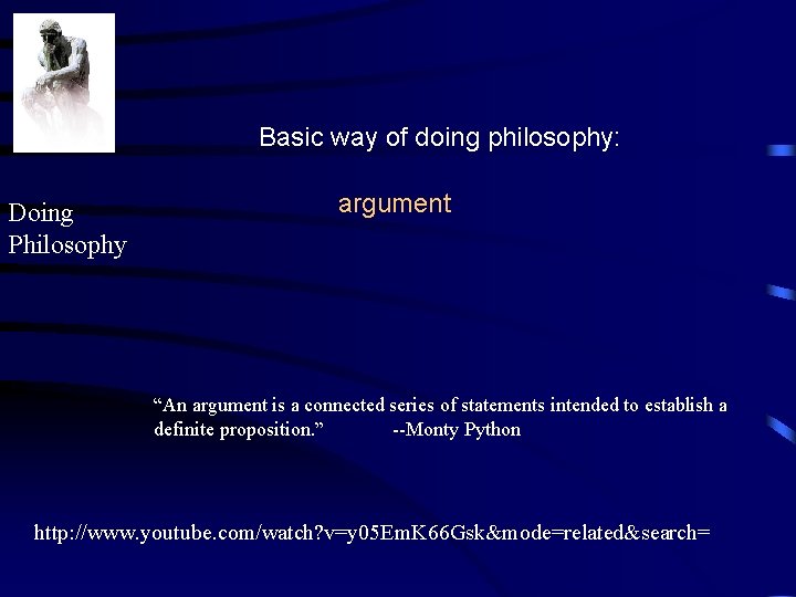 Basic way of doing philosophy: Doing Philosophy argument “An argument is a connected series