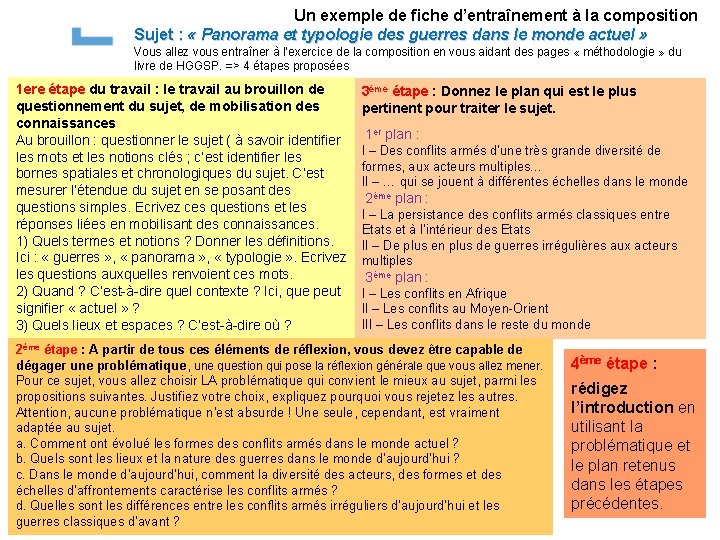 Un exemple de fiche d’entraînement à la composition Sujet : « Panorama et typologie