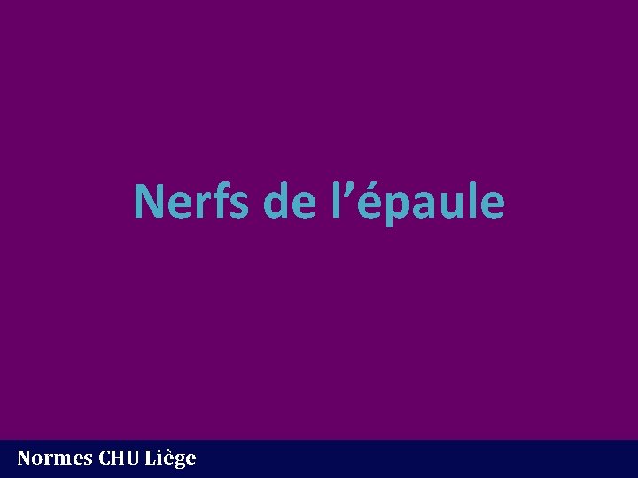 Nerfs de l’épaule Normes CHU Liège 