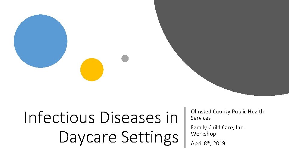 Infectious Diseases in Daycare Settings Olmsted County Public Health Services Family Child Care, Inc.