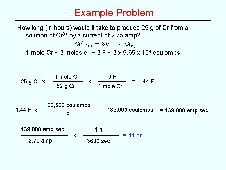 Example Problem How long (in hours) would it take to produce 25 g of