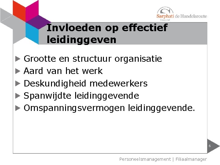 Invloeden op effectief leidinggeven Grootte en structuur organisatie Aard van het werk Deskundigheid medewerkers