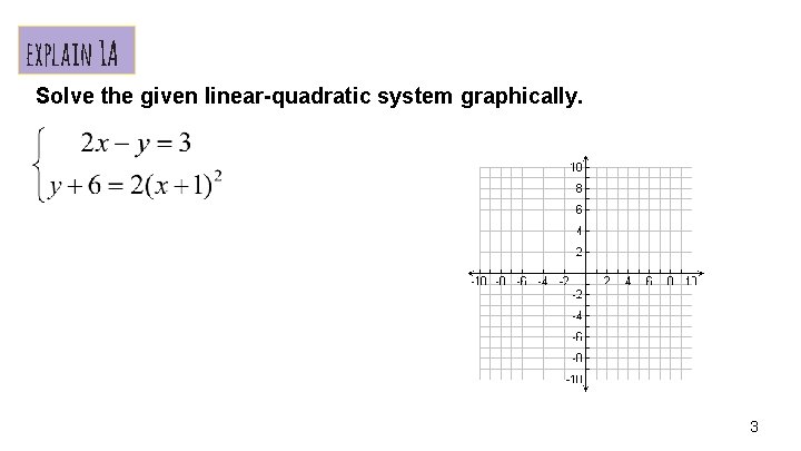 explain 1 A Solve the given linear-quadratic system graphically. 3 