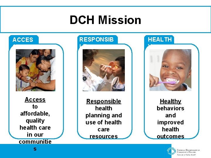 DCH Mission ACCES S Access to affordable, quality health care in our communitie s