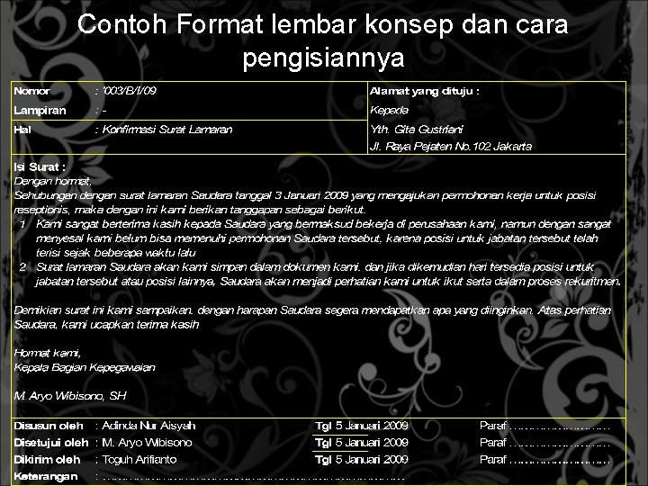 Contoh Format lembar konsep dan cara pengisiannya 