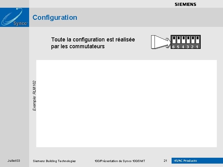. . . . Configuration Toute la configuration est réalisée par les commutateurs Exemple: