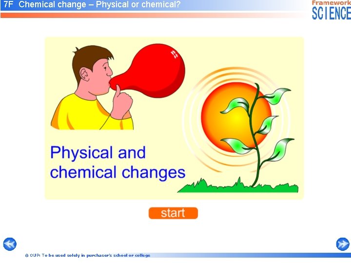 7 F Chemical change – Physical or chemical? © OUP: To be used solely