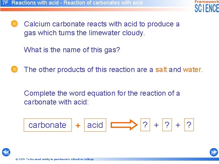 7 F Reactions with acid - Reaction of carbonates with acid Calcium carbonate reacts