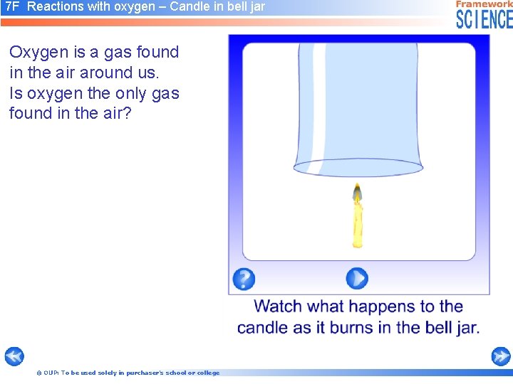 7 F Reactions with oxygen – Candle in bell jar Oxygen is a gas