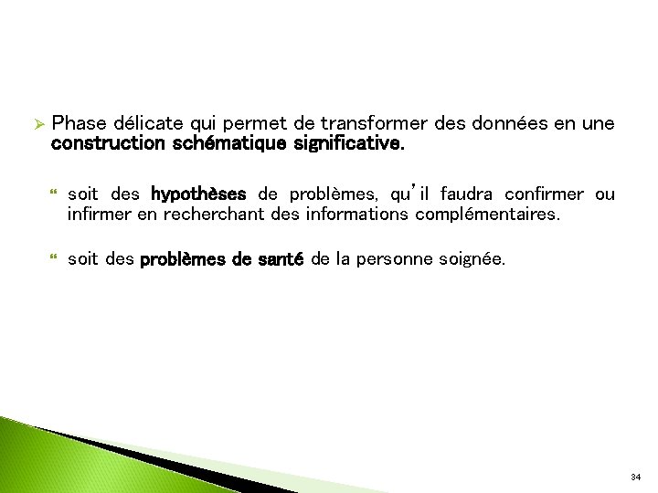 Ø Phase délicate qui permet de transformer des données en une construction schématique significative.