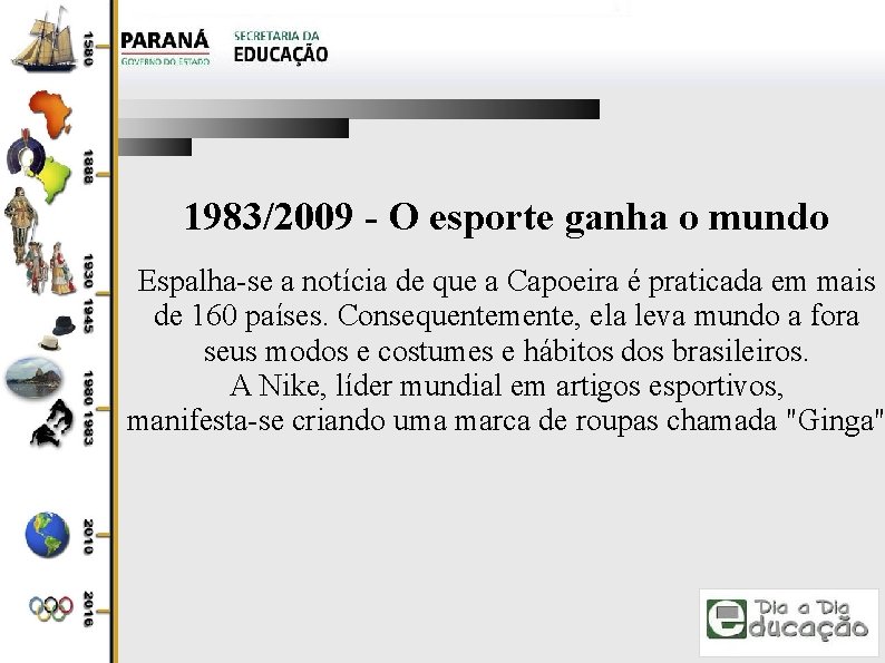 1983/2009 - O esporte ganha o mundo Espalha-se a notícia de que a Capoeira