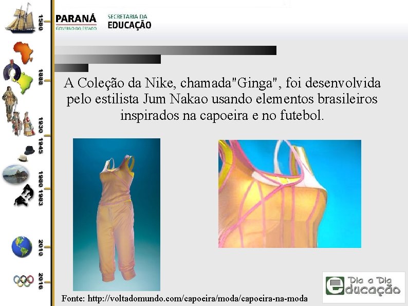 A Coleção da Nike, chamada"Ginga", foi desenvolvida pelo estilista Jum Nakao usando elementos brasileiros