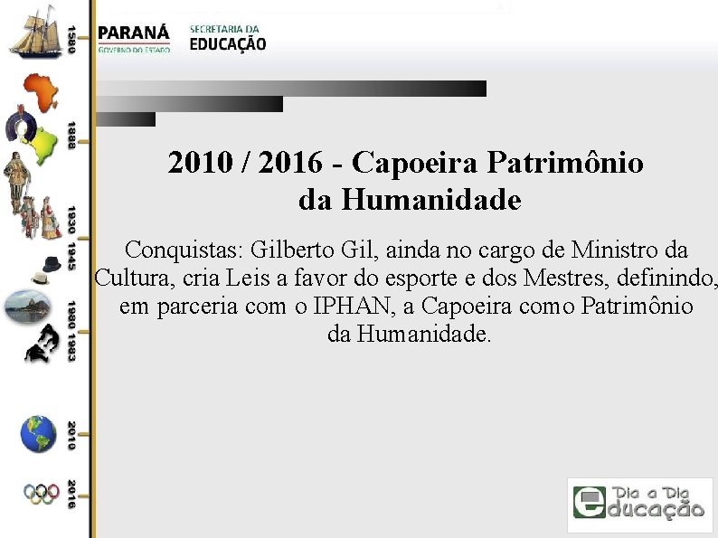 2010 / 2016 - Capoeira Patrimônio da Humanidade Conquistas: Gilberto Gil, ainda no cargo