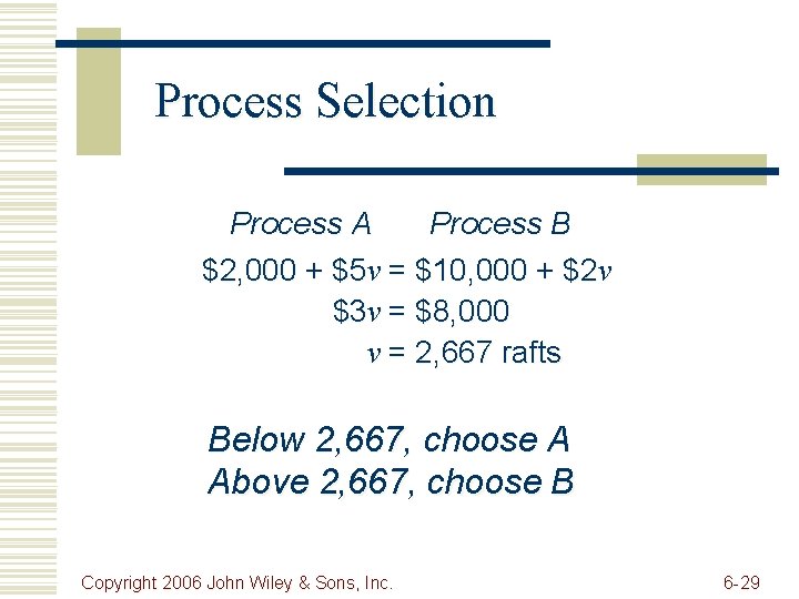 Process Selection Process A Process B $2, 000 + $5 v = $10, 000