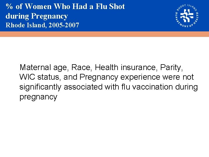 % of Women Who Had a Flu Shot during Pregnancy Rhode Island, 2005 -2007