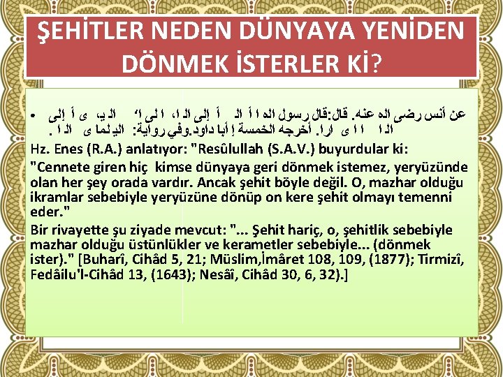 ŞEHİTLER NEDEN DÜNYAYA YENİDEN DÖNMEK İSTERLER Kİ? ﻯ ﺃ ﺇﻟﻰ ، ﺍ ﻟﻰ ﺍ‘