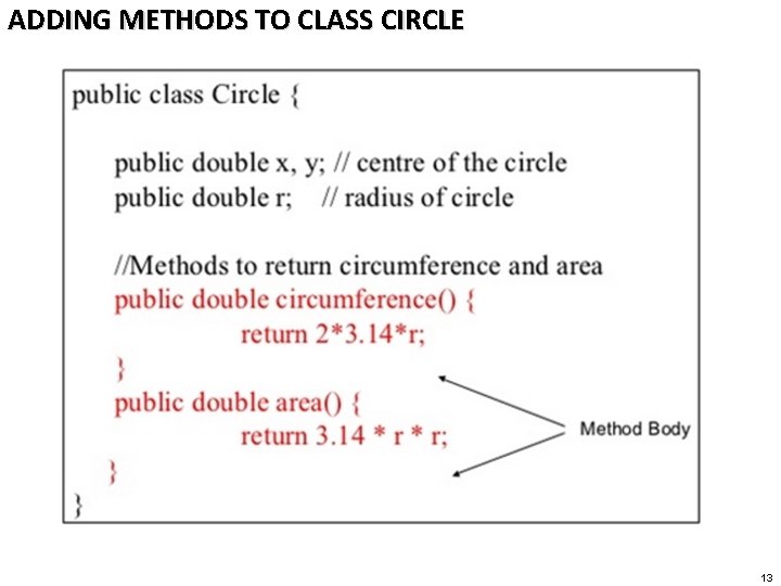 ADDING METHODS TO CLASS CIRCLE 13 