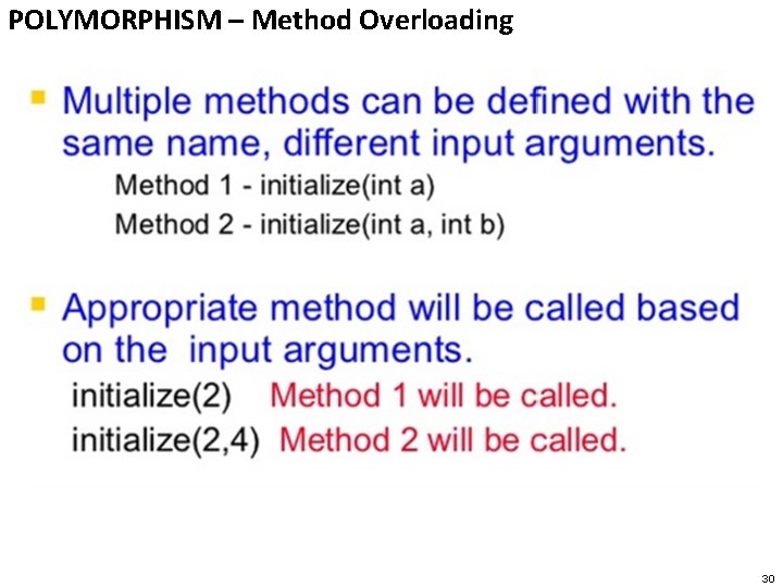 POLYMORPHISM – Method Overloading 30 