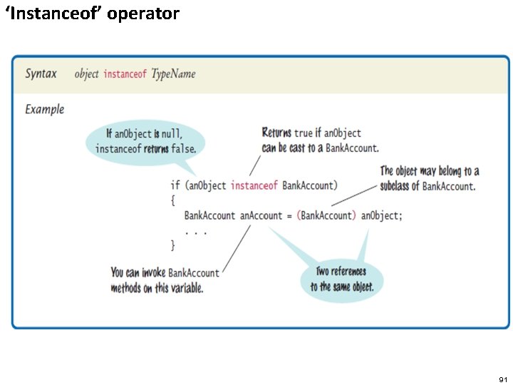 ‘Instanceof’ operator 91 