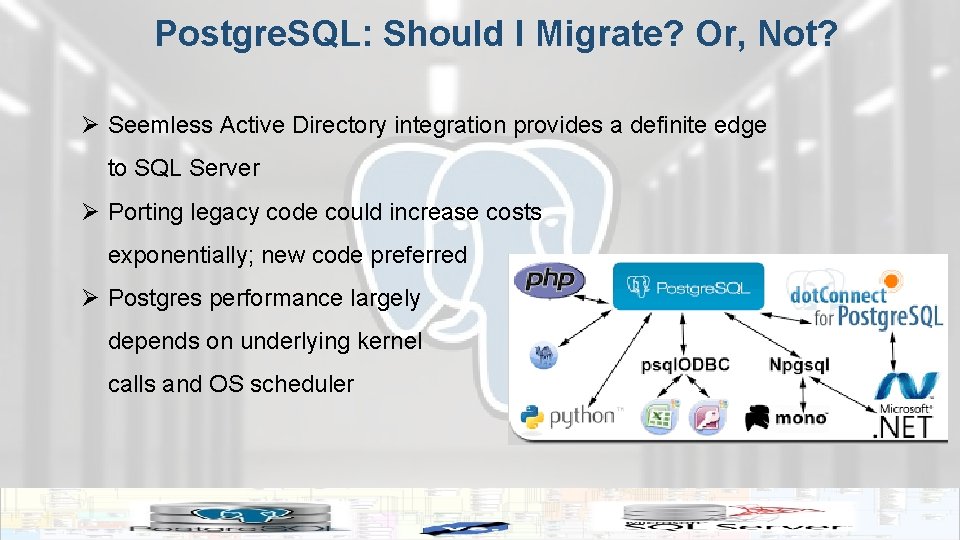 Postgre. SQL: Should I Migrate? Or, Not? Ø Seemless Active Directory integration provides a
