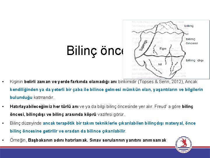 Bilinç öncesi • Kişinin belirli zaman ve yerde farkında olamadığı anı birikimidir (Topses &