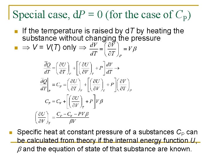 Special case, d. P = 0 (for the case of CP) n n n