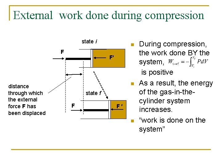 External work done during compression state i F distance through which the external force