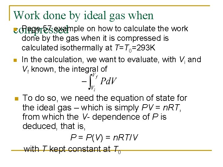 Work done by ideal gas when n Page 57 example on how to calculate