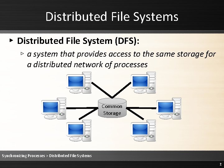 Distributed File Systems ▸ Distributed File System (DFS): ▹ a system that provides access