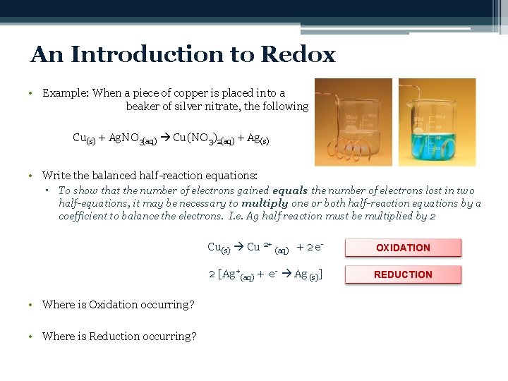 An Introduction to Redox • Example: When a piece of copper is placed into