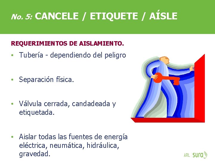 No. 5: CANCELE / ETIQUETE / AÍSLE REQUERIMIENTOS DE AISLAMIENTO. • Tubería - dependiendo