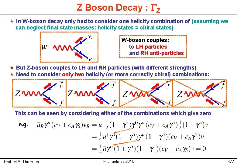 Z Boson Decay : GZ « In W-boson decay only had to consider one