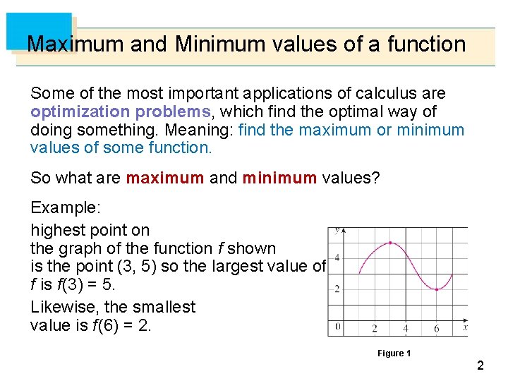 Maximum and Minimum values of a function Some of the most important applications of