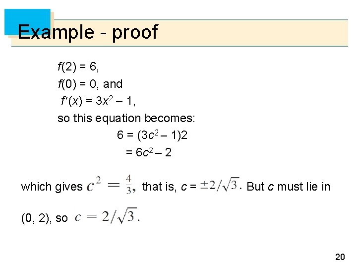Example - proof f (2) = 6, f (0) = 0, and f (x)