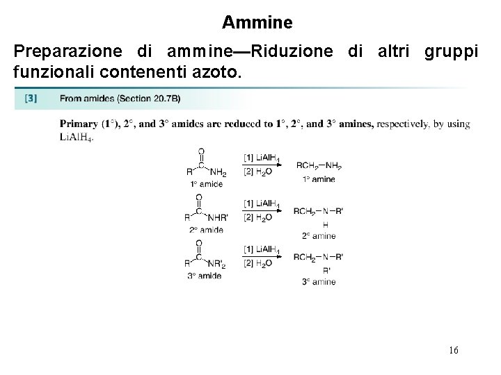 Ammine Preparazione di ammine—Riduzione di altri gruppi funzionali contenenti azoto. 16 