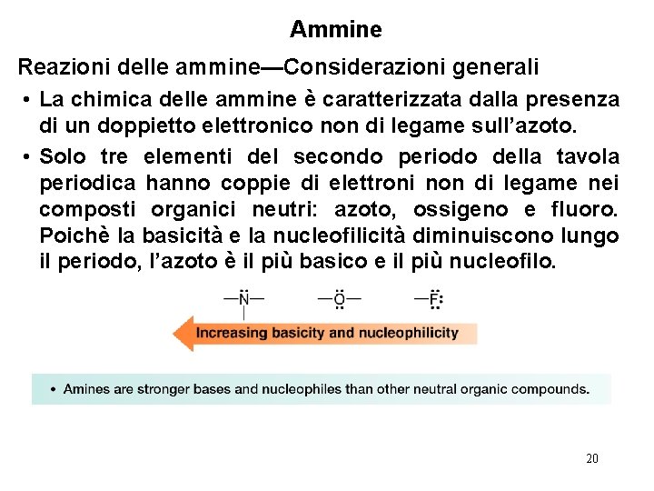 Ammine Reazioni delle ammine—Considerazioni generali • La chimica delle ammine è caratterizzata dalla presenza