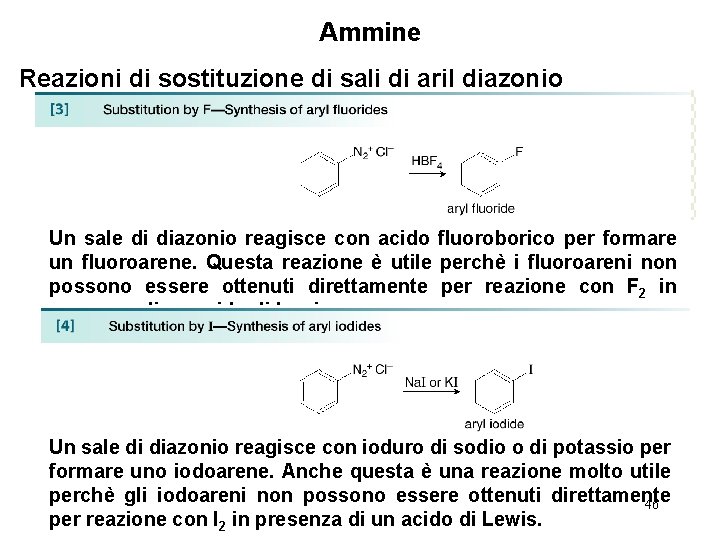 Ammine Reazioni di sostituzione di sali di aril diazonio Un sale di diazonio reagisce