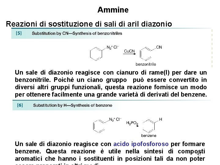 Ammine Reazioni di sostituzione di sali di aril diazonio Un sale di diazonio reagisce