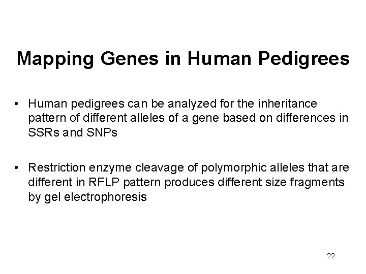 Mapping Genes in Human Pedigrees • Human pedigrees can be analyzed for the inheritance